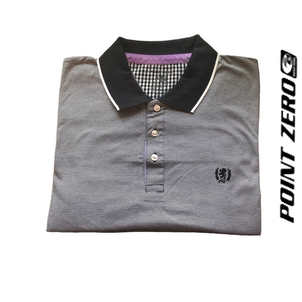 Point Zero Couture Striped Short-sleeve Polo w/Enhancements - NWOT Size L